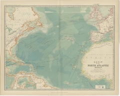 Antique Map of the North Atlantic Ocean by Johnston '1909'