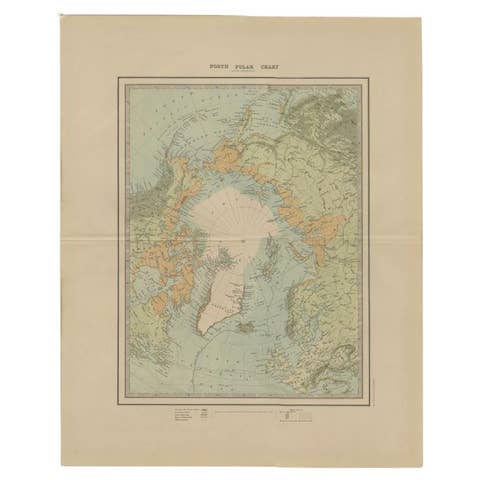 Antique Map of the North Pole by Johnston, 1882