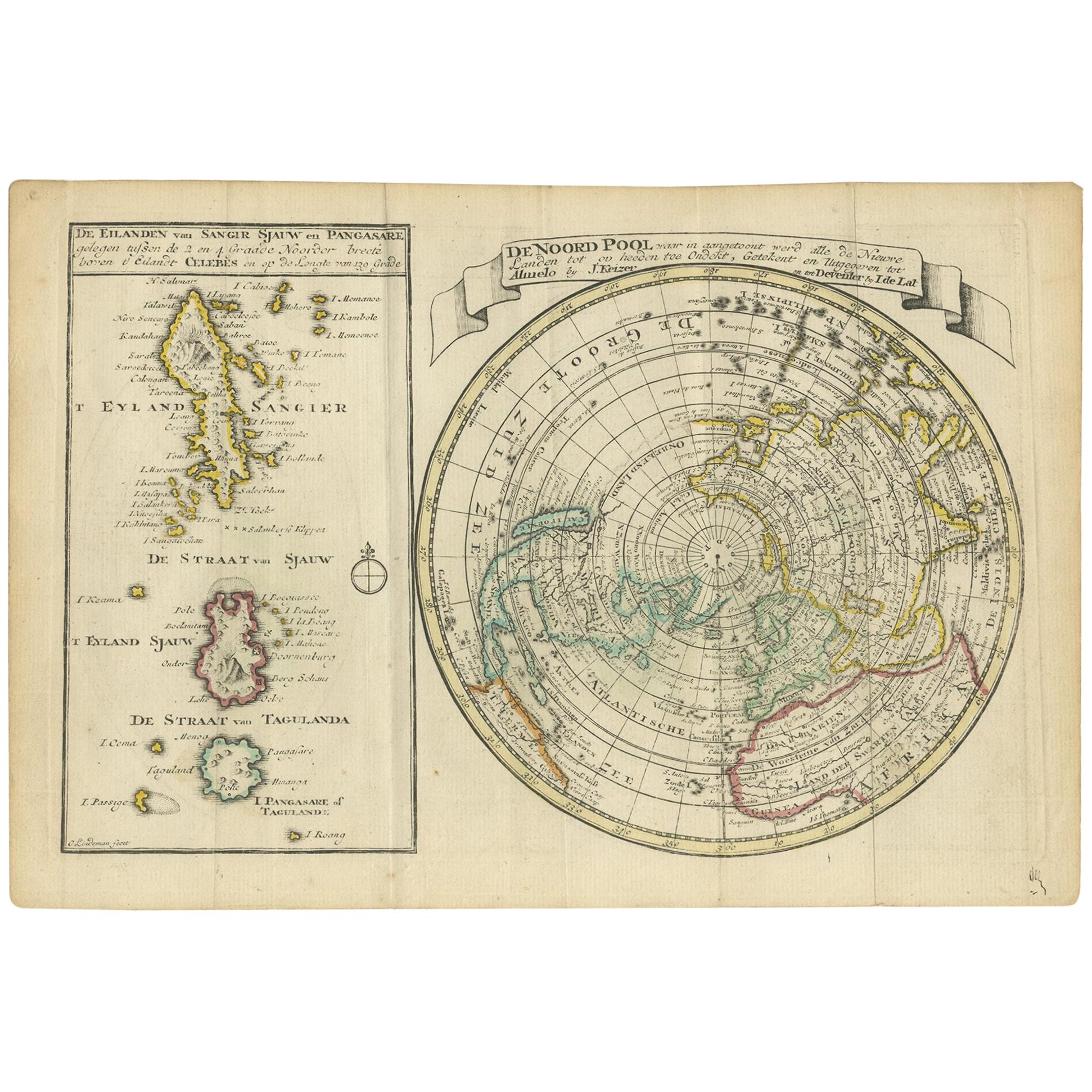 Antique Map of the North Pole & Sangihe Archipelago by Keizer & de Lat, 1788 For Sale