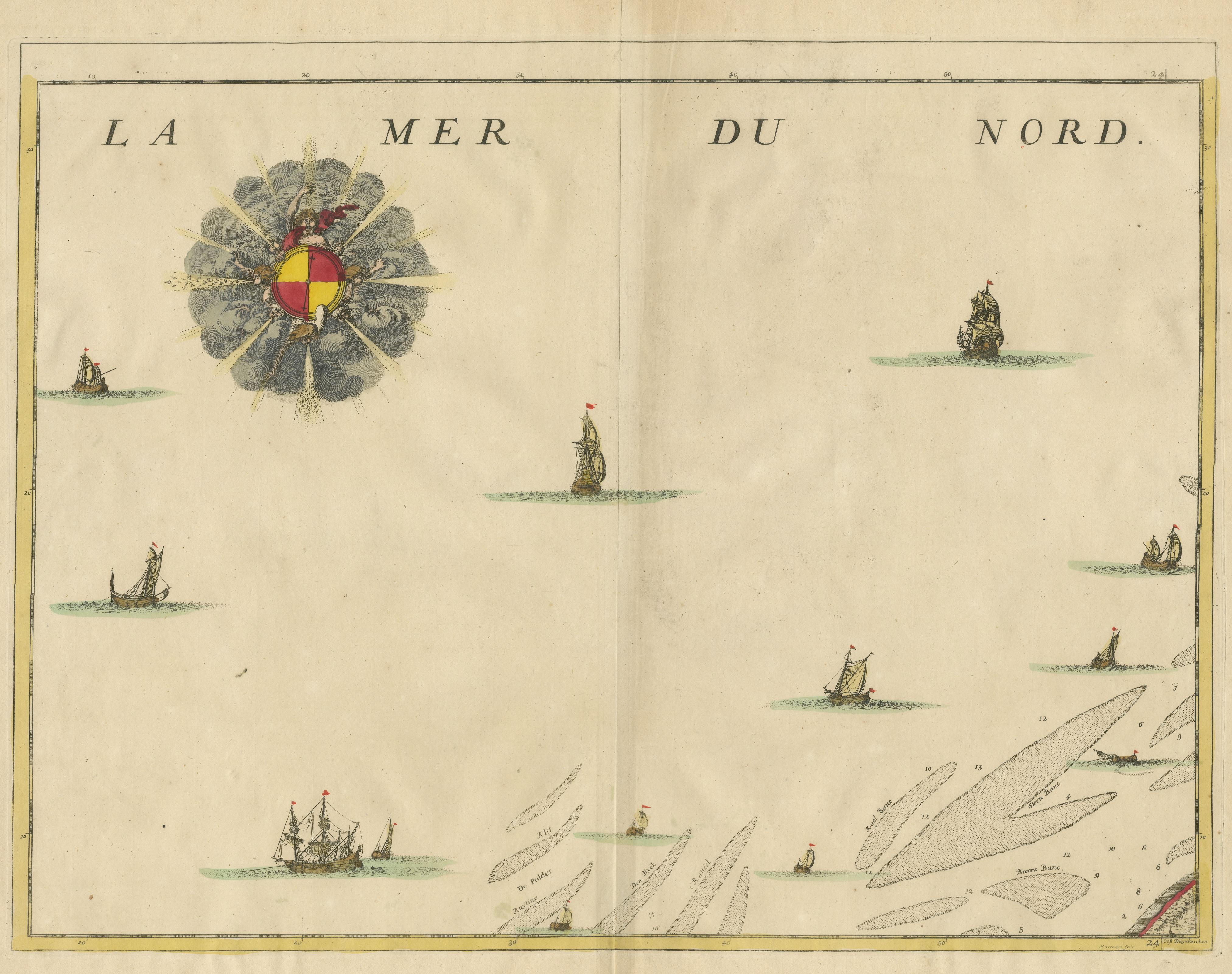 Antique Map of the North Sea and Dunkirk In Good Condition For Sale In Langweer, NL