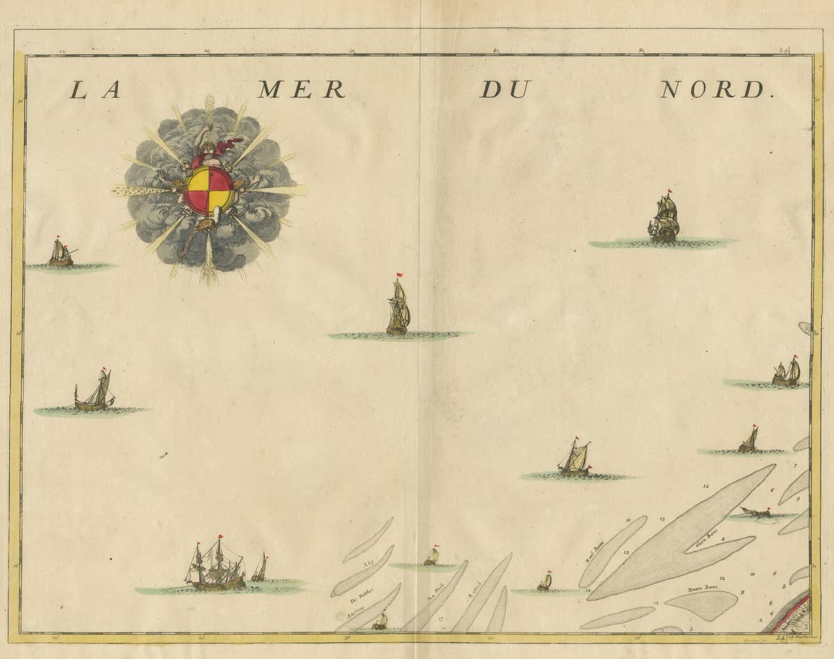 Antique Map of the North Sea and Dunkirk