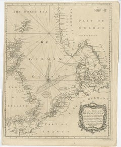 Antique Map of the North Sea From the English Channel to Norway & Sweden, 1746