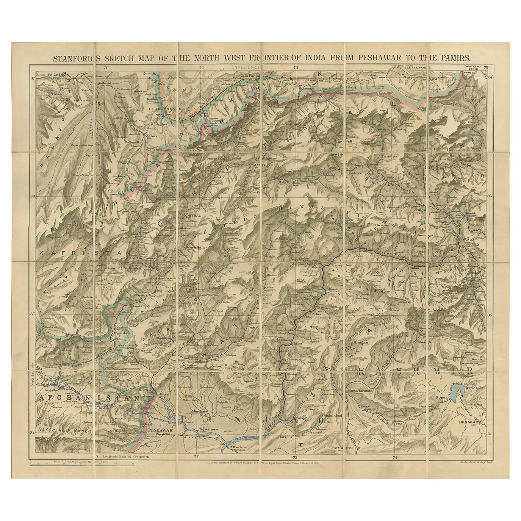 Antique Map of the North-West Frontier by Stanford, 1895 For Sale