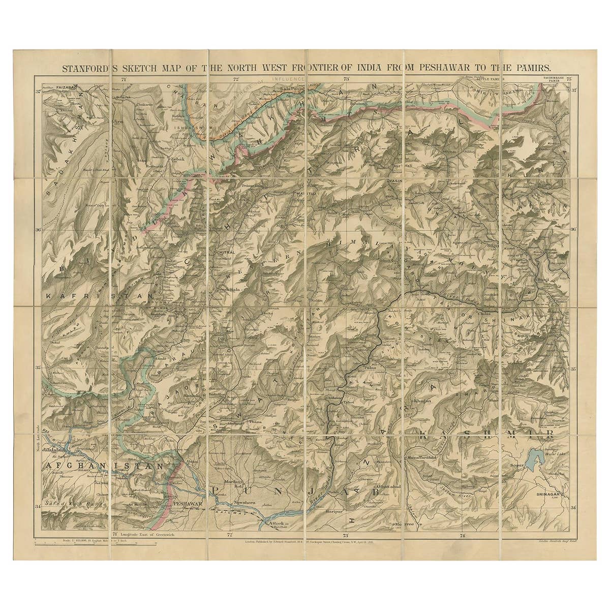 Antique Map of the North-West Frontier by Stanford, 1895