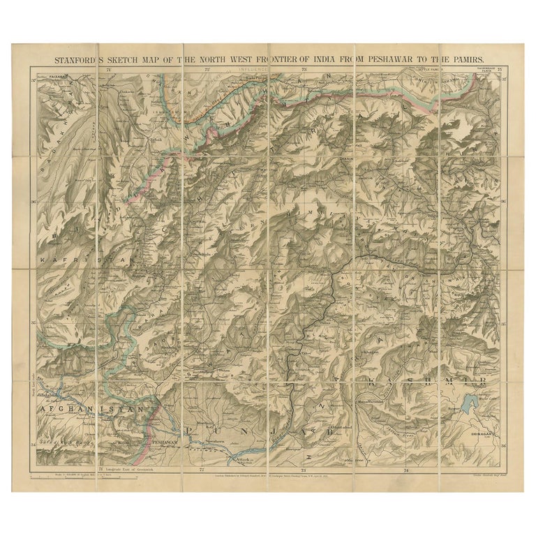 Antique Map of the NorthWest Frontier by Stanford, 1895 For Sale at 1stDibs