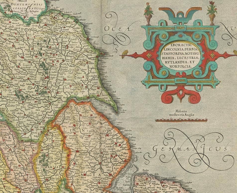 Antique Map of the Northeast of England by Mercator 'circa 1620'