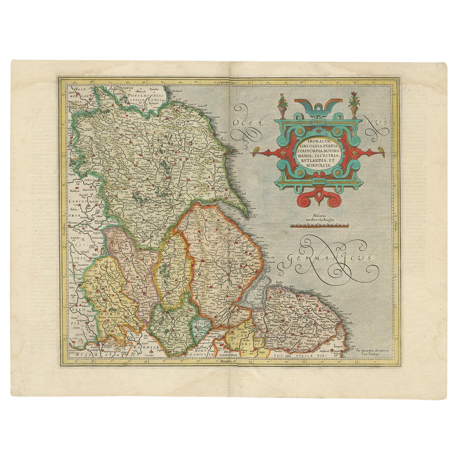 Antique Map of the Northeast of England by Mercator 'circa 1620'