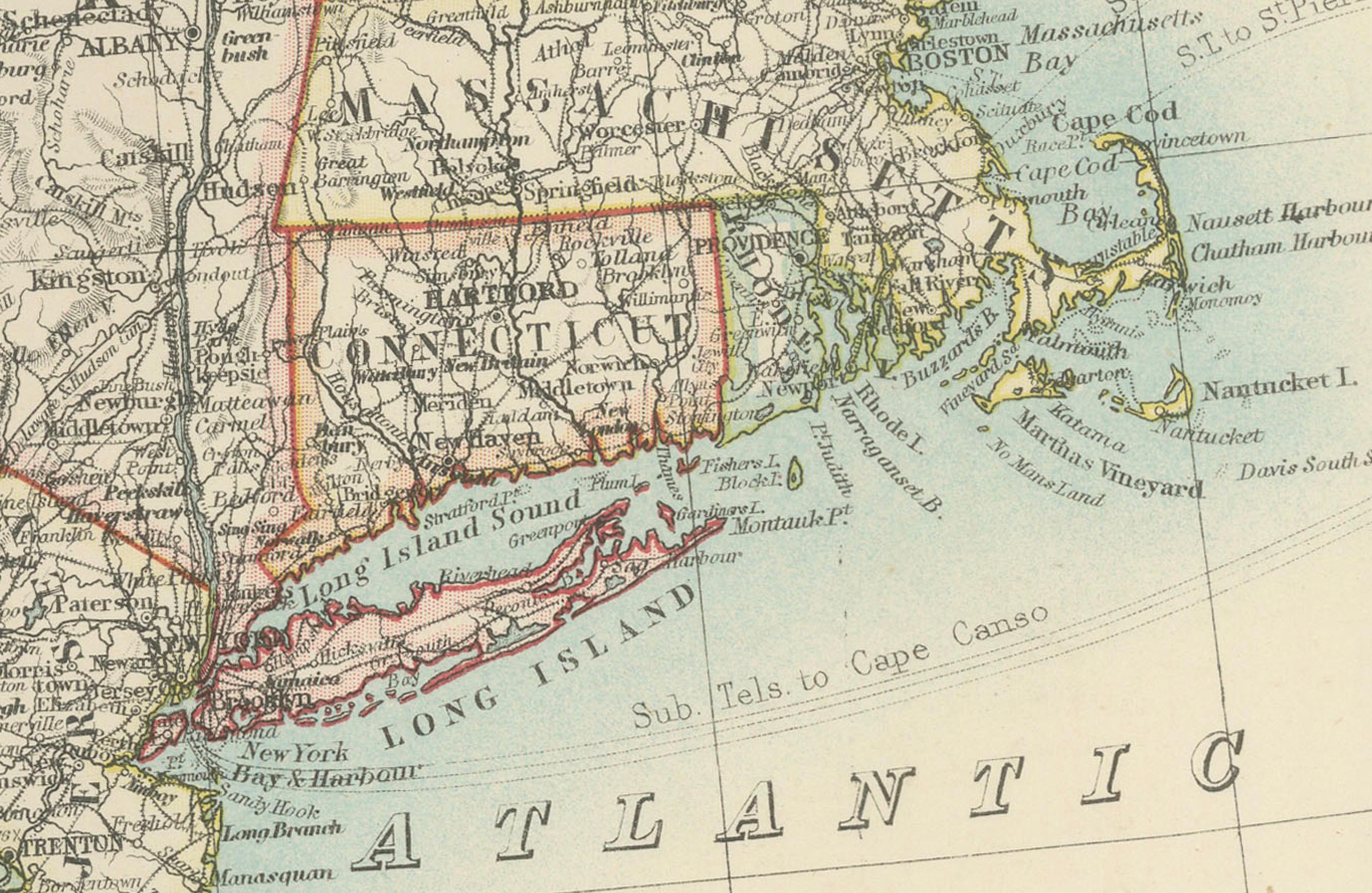 Antike Karte des Nordostens der USA - Lebendiges kartografisches Detail von 1903 im Zustand „Gut“ im Angebot in Langweer, NL