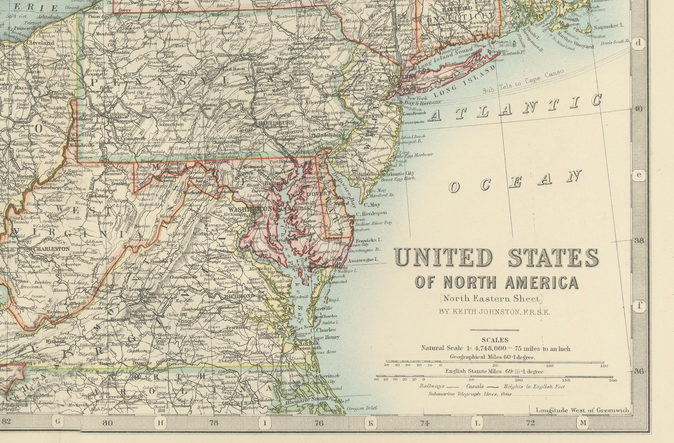Antike Karte des Nordostens der USA - Lebendiges kartografisches Detail von 1903 im Angebot 4