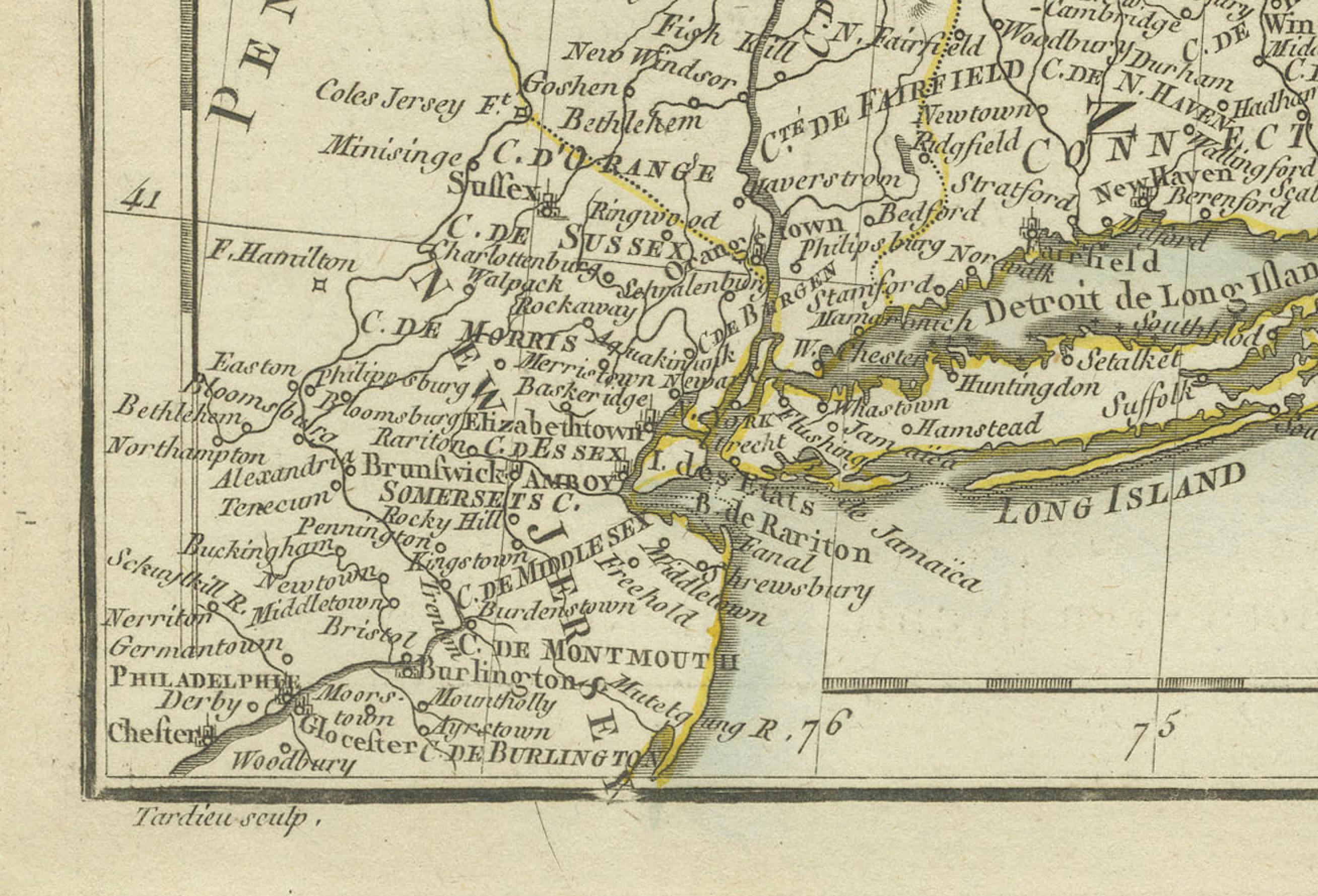 Antike Karte des Nordosten der Vereinigten Staaten und Kanadas von Tardieu, 1802 (Frühes 19. Jahrhundert) im Angebot