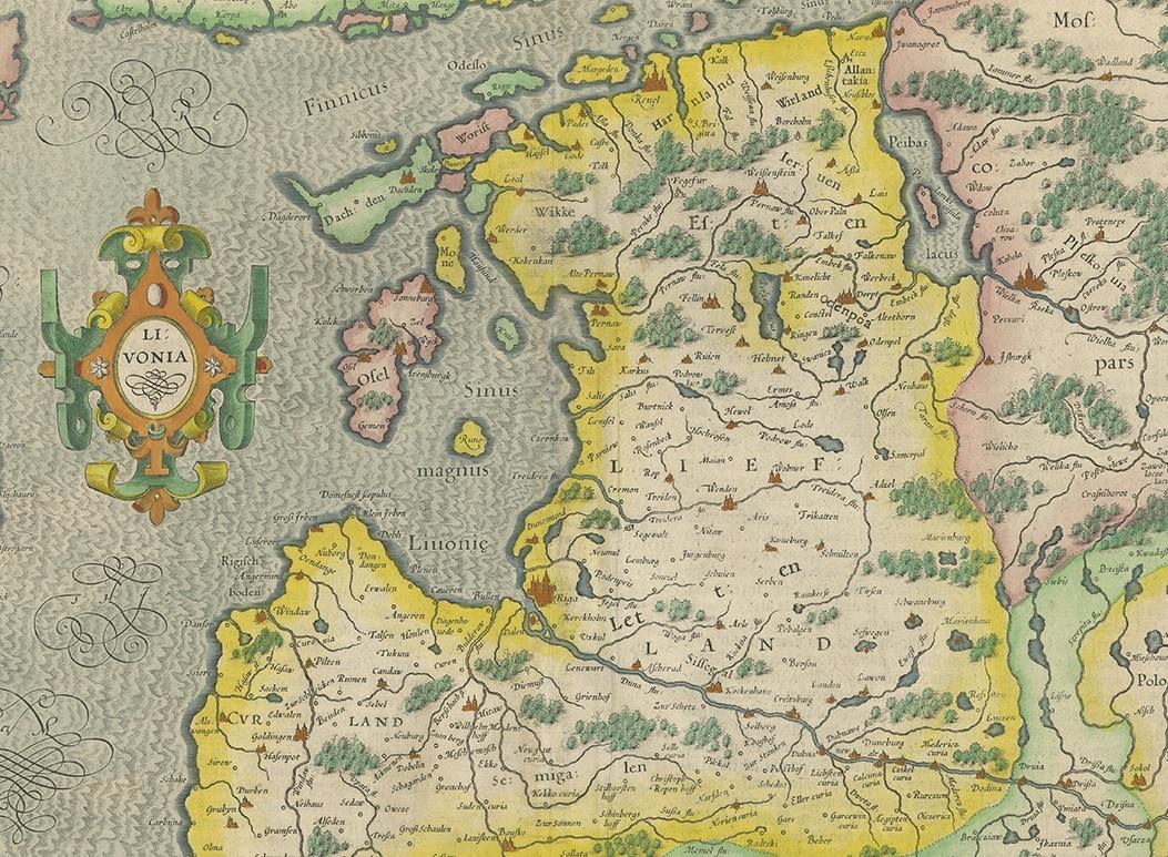 Antique Map of the northern Baltic region by H. Hondius, 1627 In Good Condition In Langweer, NL