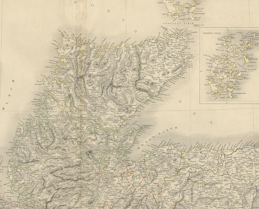 Carte ancienne de la partie nord de l'Écosse par Black (1854) Bon état - En vente à Langweer, NL