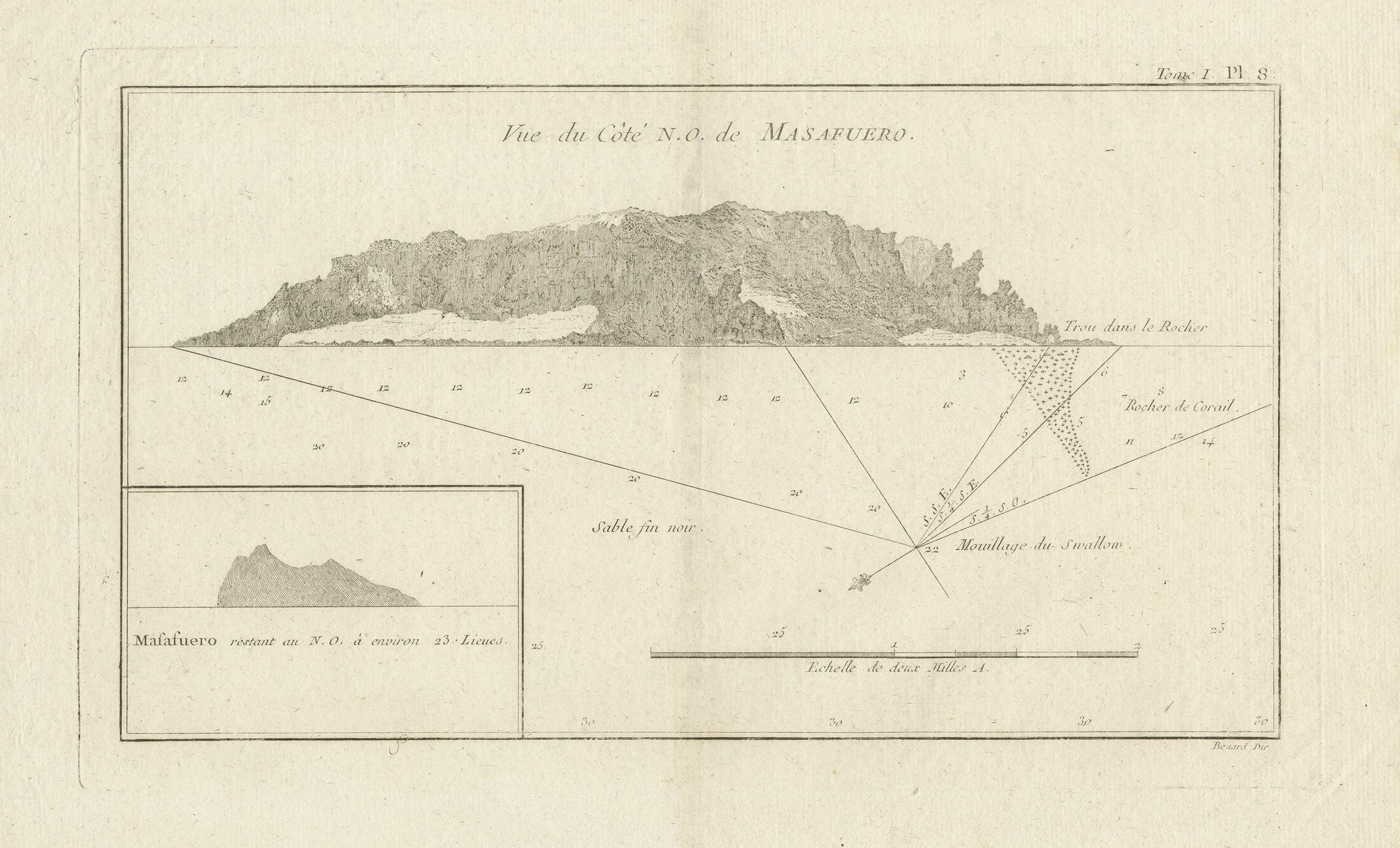 Carte ancienne de la côte nord-ouest de l'île de Masafuera ou de l'île de Selkirk Bon état - En vente à Langweer, NL