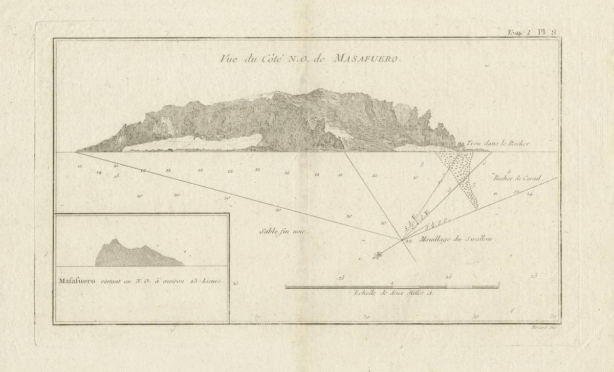 Antique Map of the Northwest Coast of Masafuera Island or Selkirk Island