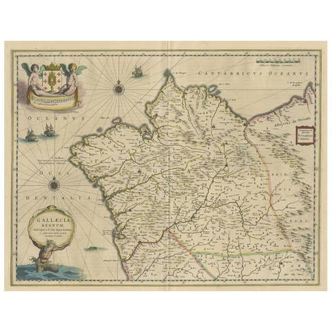 Antique Map of Gallaecia Regnum by W.J. Blaeu, Paper, Circa 1640