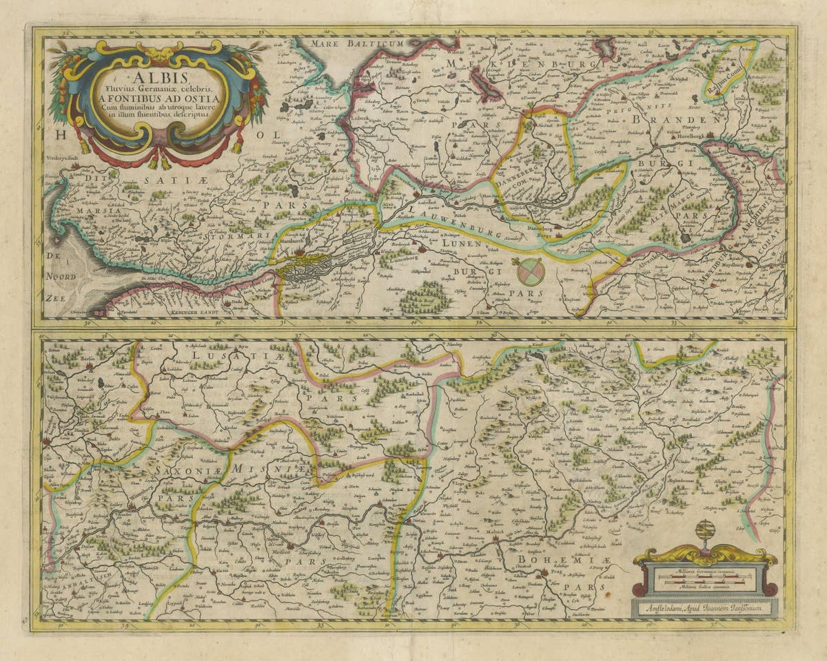 Antique Map of the of the Course of the Albis River 'or Elbe River'