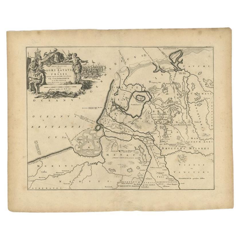 Antique Map of the Old Land of Batavia and FriesLand, The Netherlands, 1697