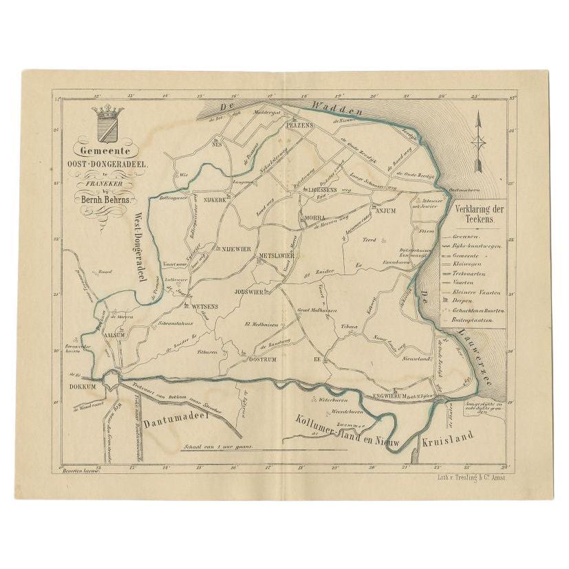 Antique Map of the Oost-Dongeradeel Township by Behrns, 1861 For Sale
