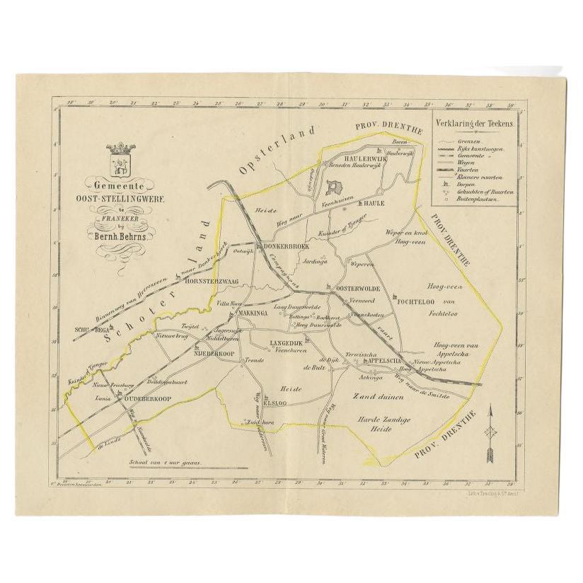 Antique Map of the Oost-Stellingwerf Township by Behrns, 1861 For Sale
