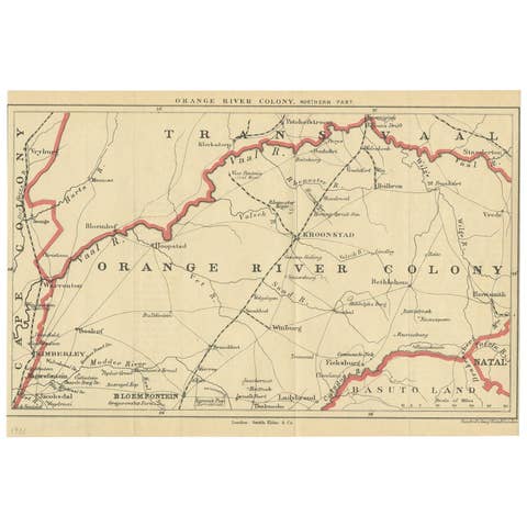 Antique Map of the Orange River Colony in South Africa, 1901
