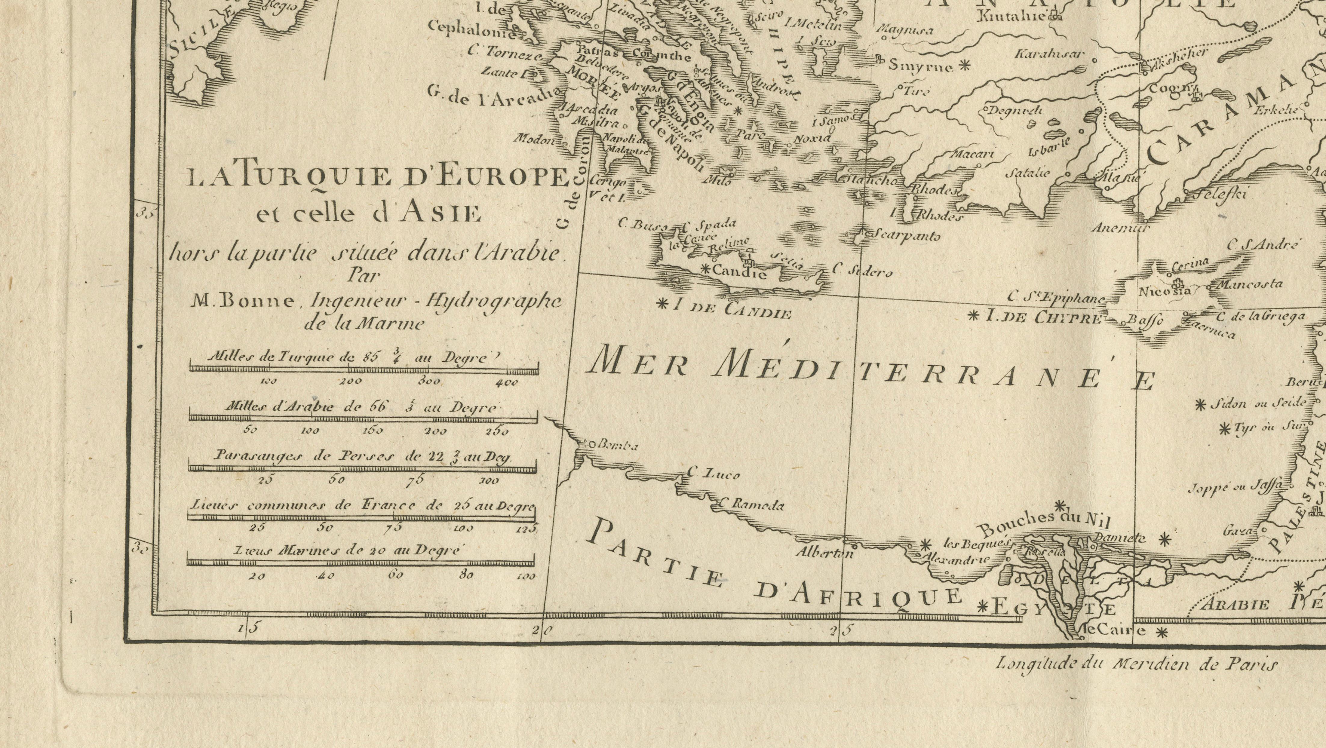Antique Map of the Ottoman Empire, Turkey, Balkans & Middle East, Bonne, c.1780