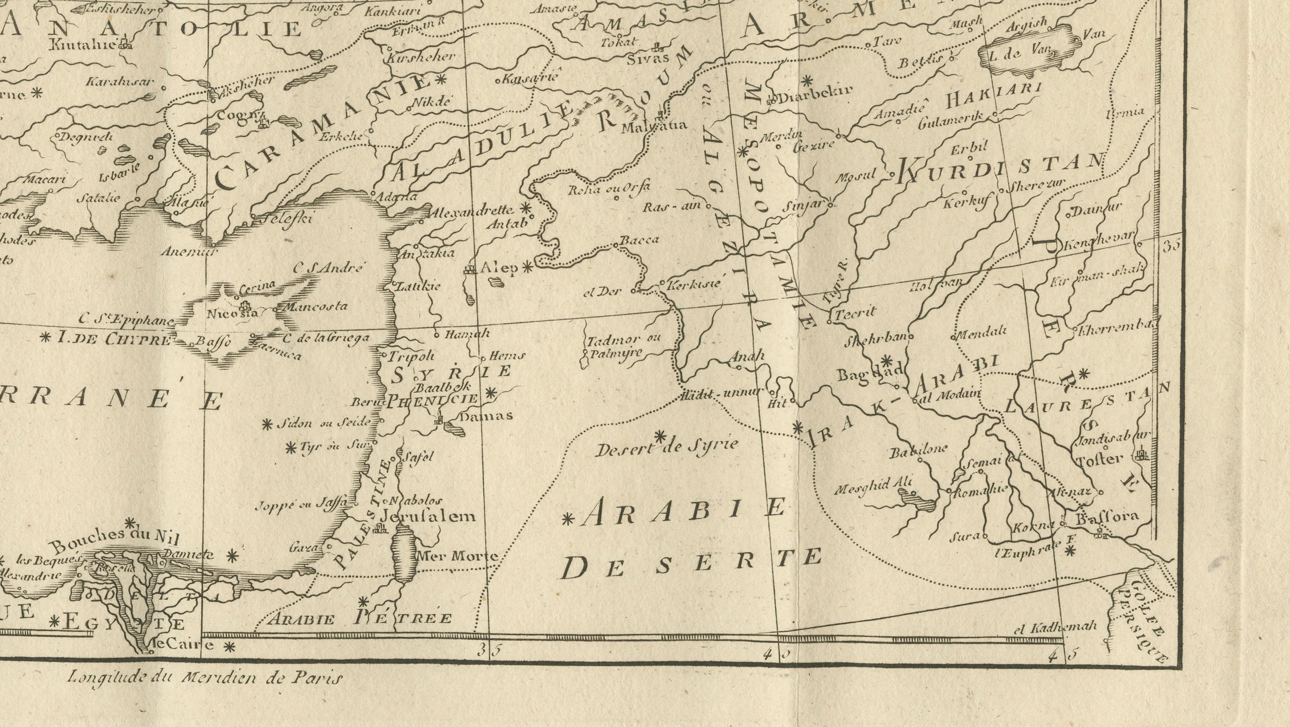 Antique Map of the Ottoman Empire, Turkey, Balkans & Middle East, Bonne, c.1780
