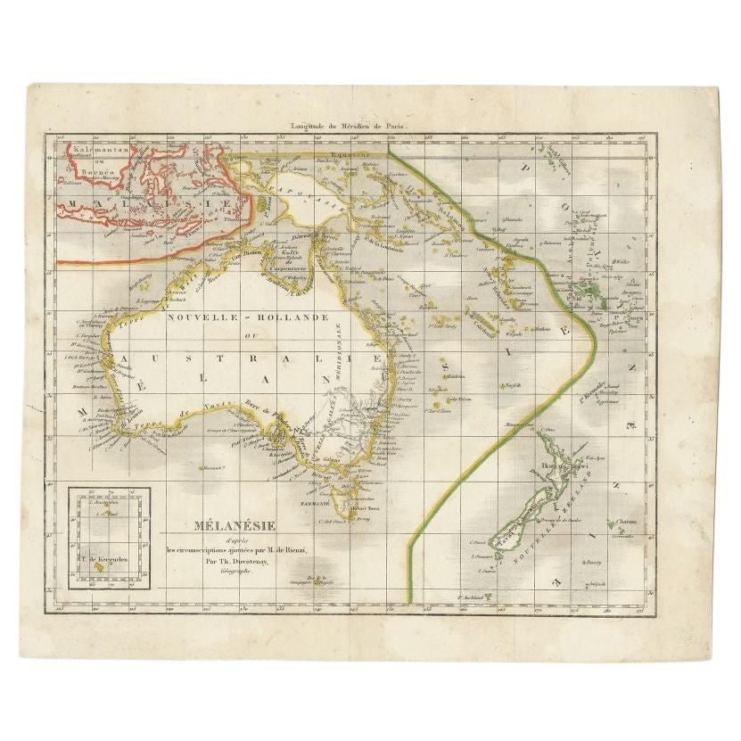 Antike Karte des pazifischen Ozeans von Rienzi, 1836