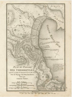 Antique Map of the Pass of Thermopylae by Ambroise Tardieu, 1825