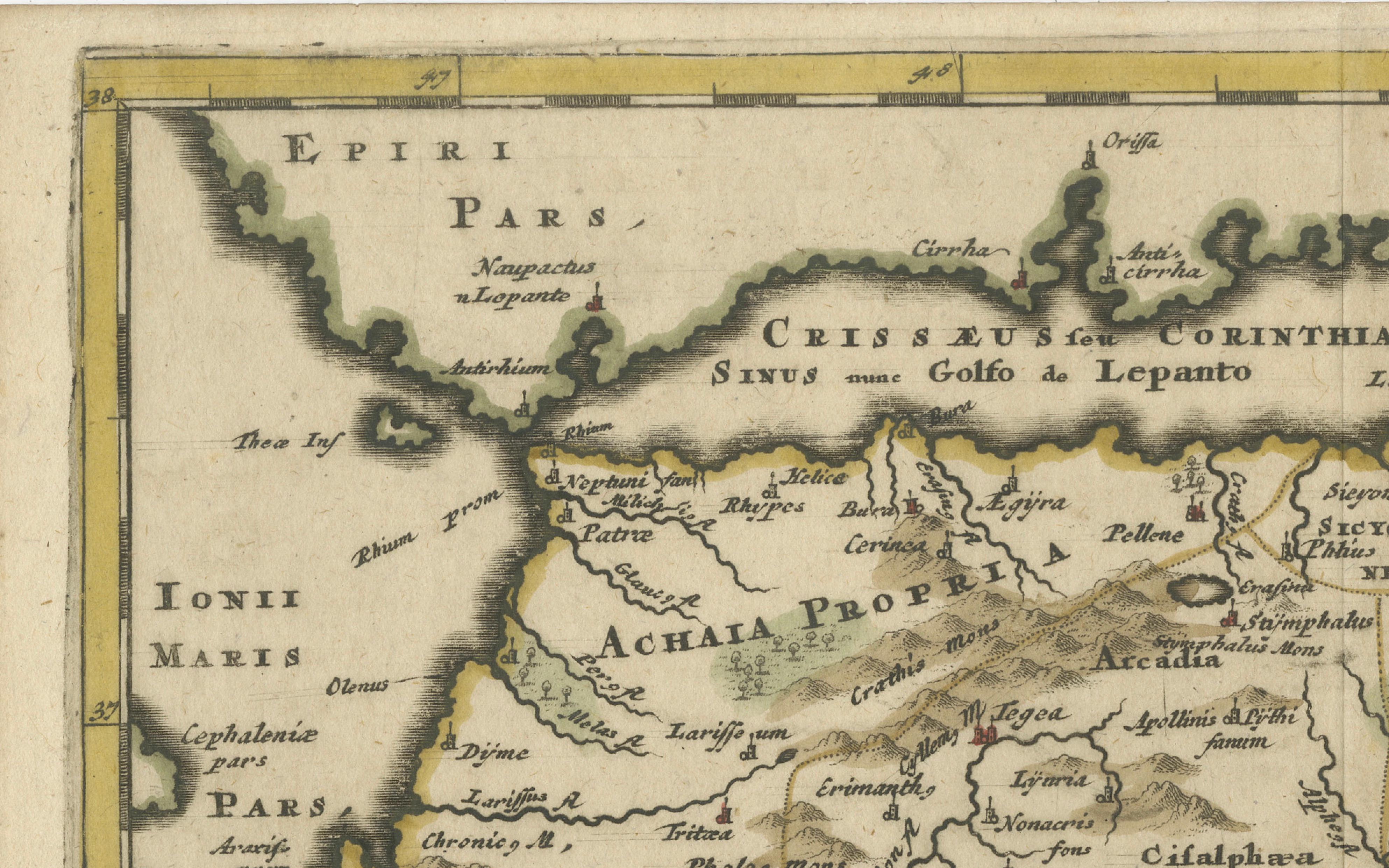 Antique Map of the Peloponnese – Peloponnesus, Morea, by Cluver, ca.1697