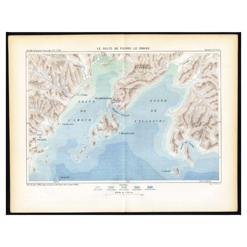 Antique Map of the Peter the Great Gulf by Reclus, 1881 For Sale