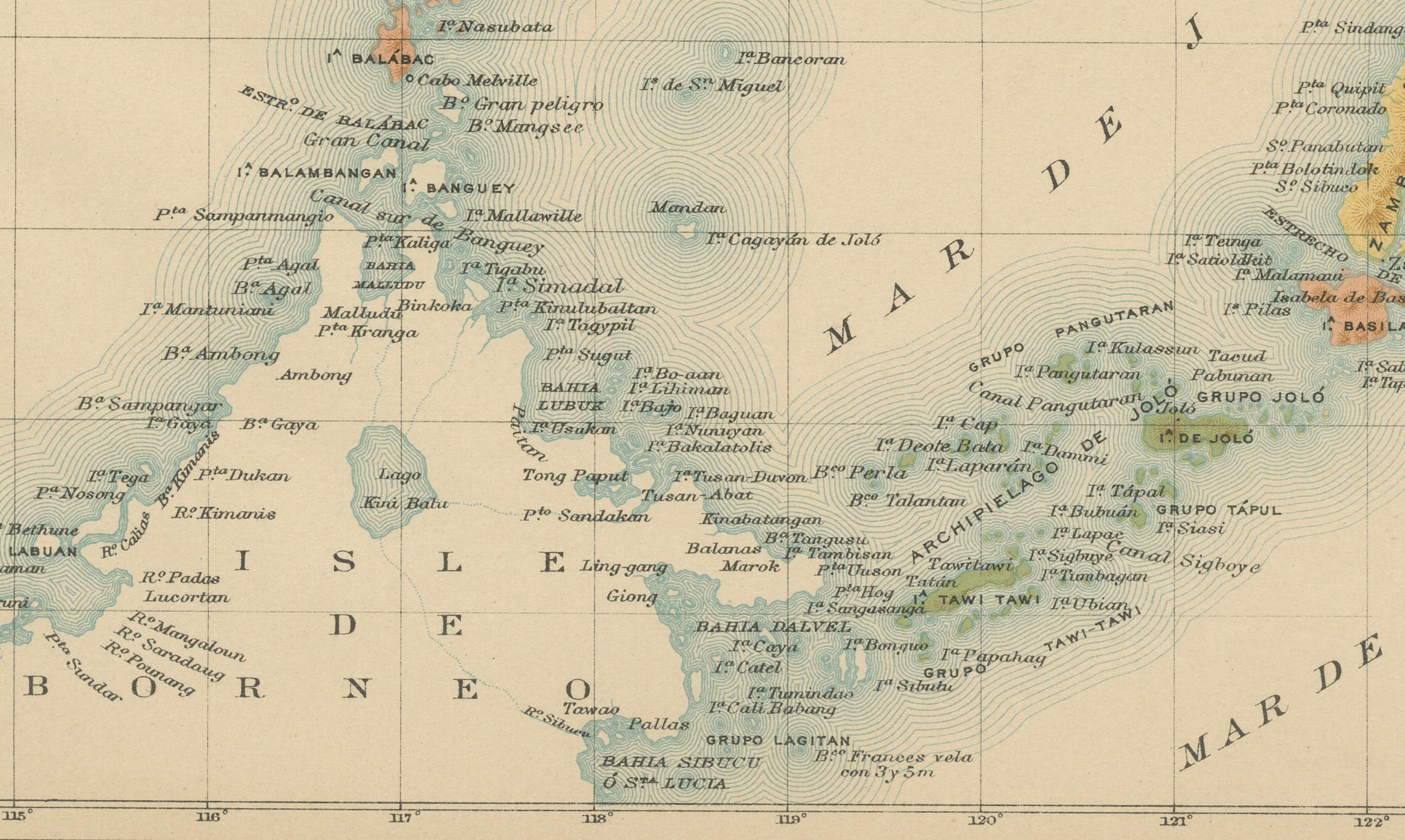 Papier Carte ancienne des îles Philippines - Observatorio de Manila, 1899 en vente