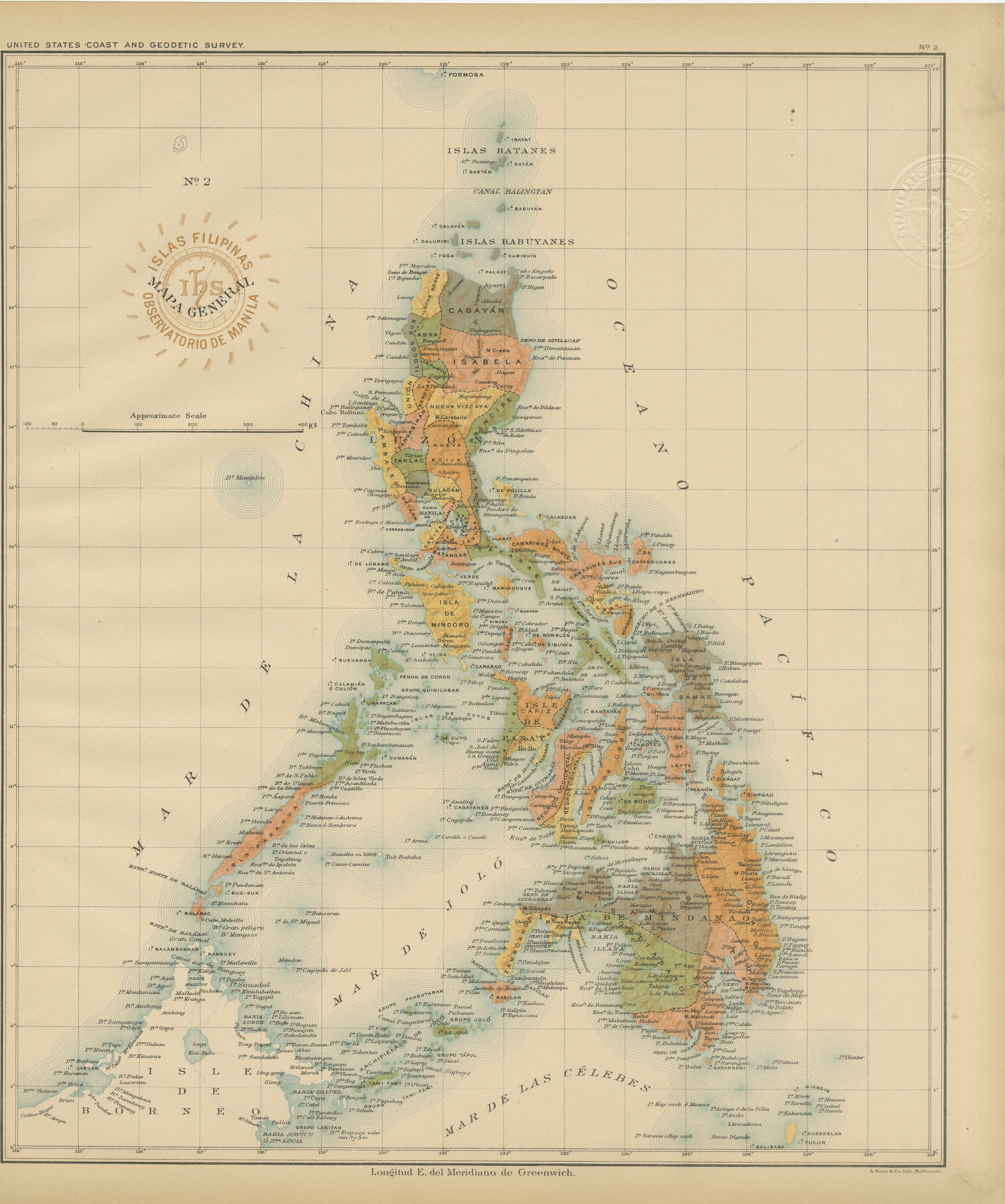 Antique Map of the Philippine Islands – Observatorio de Manila, 1899