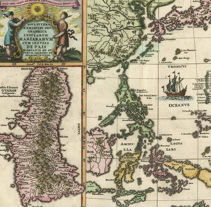 Antique Map of the Philippines and Guam by Scherer, circa 1702
