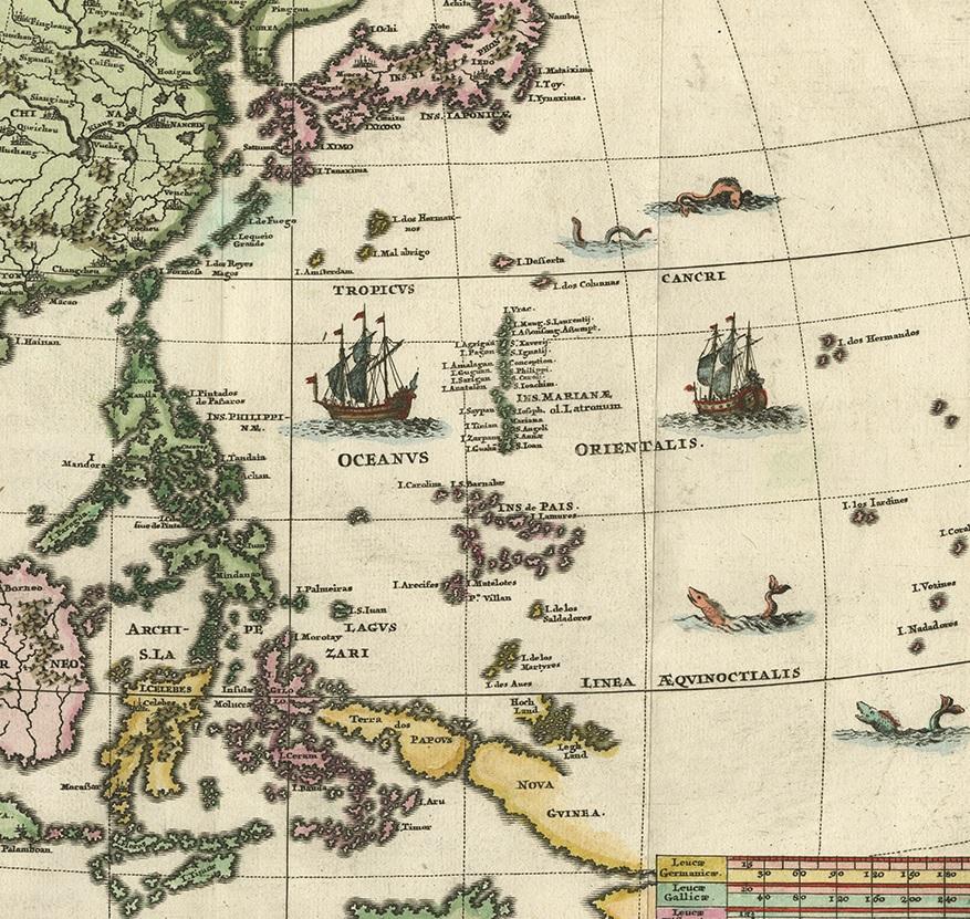 XVIIIe siècle Carte ancienne des Philippines et de Guam par Scherer, vers 1702 en vente