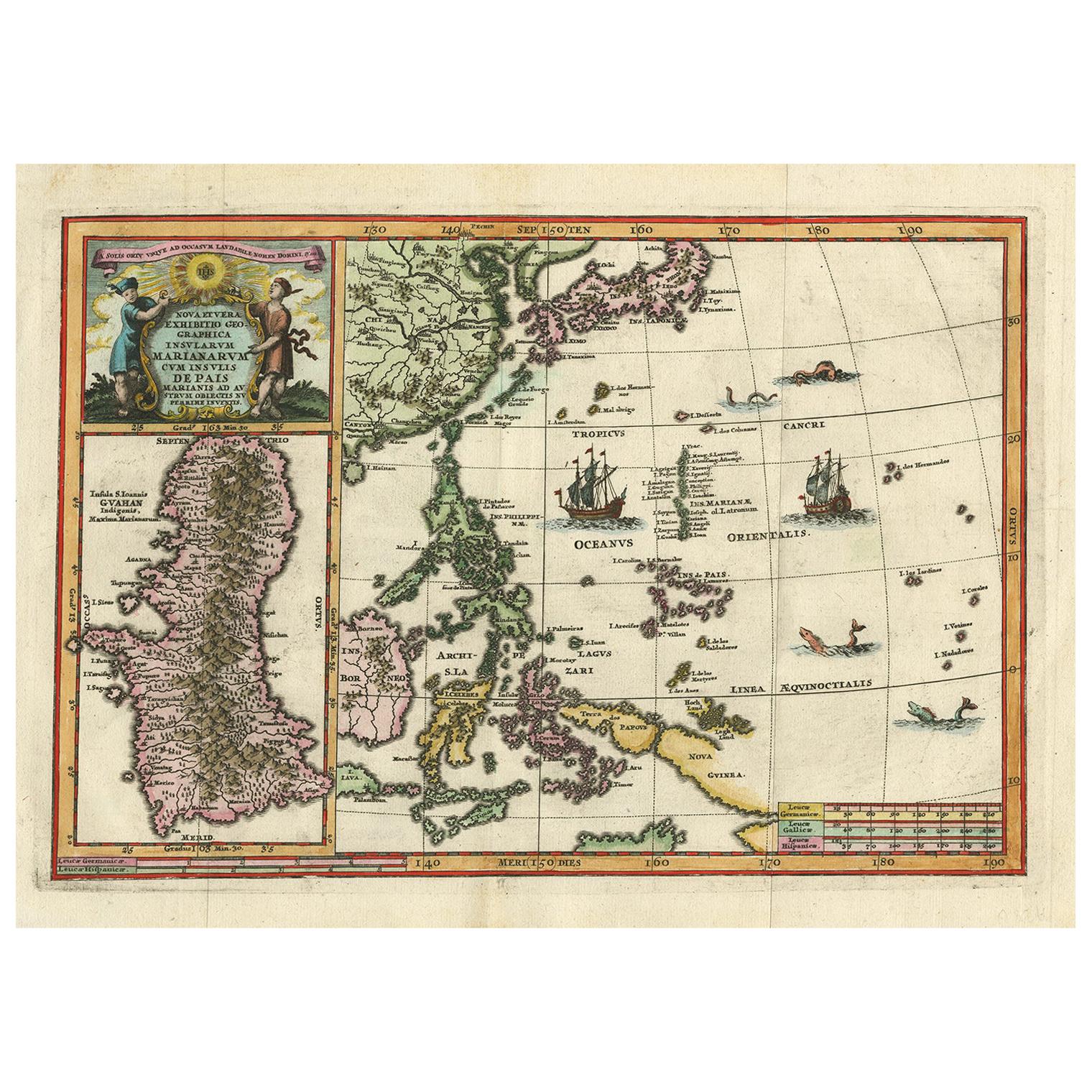 Carte ancienne des Philippines et de Guam par Scherer, vers 1702