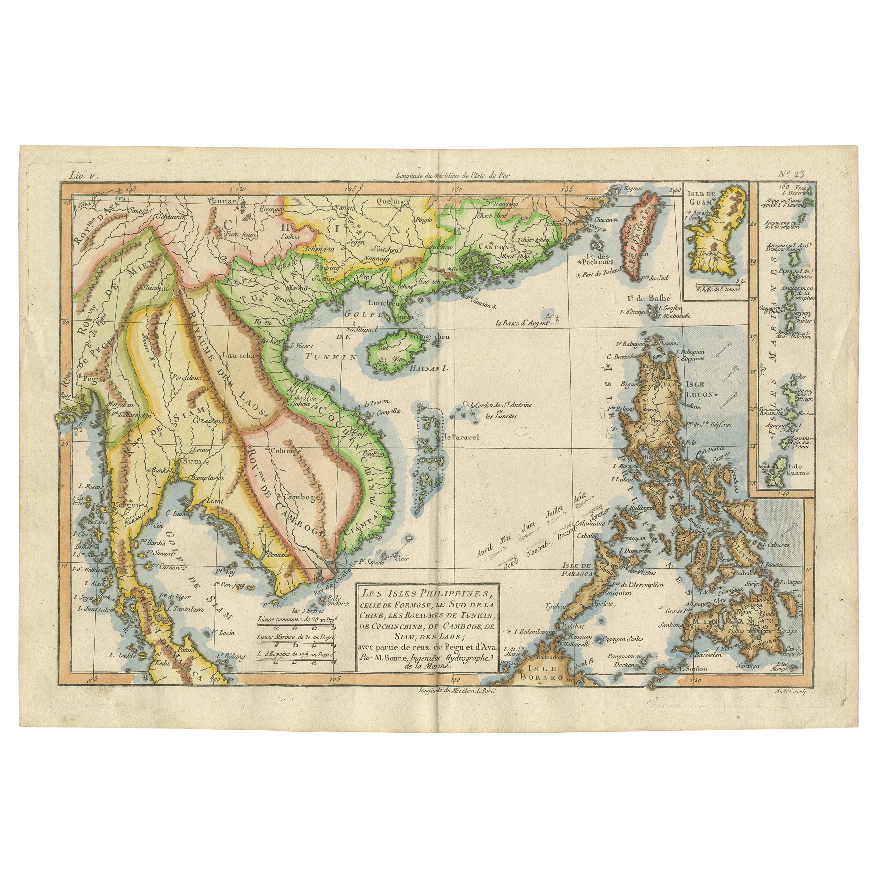 Antique Map of the Philippines, Taiwan and Surroundings by Bonne '1780' For Sale