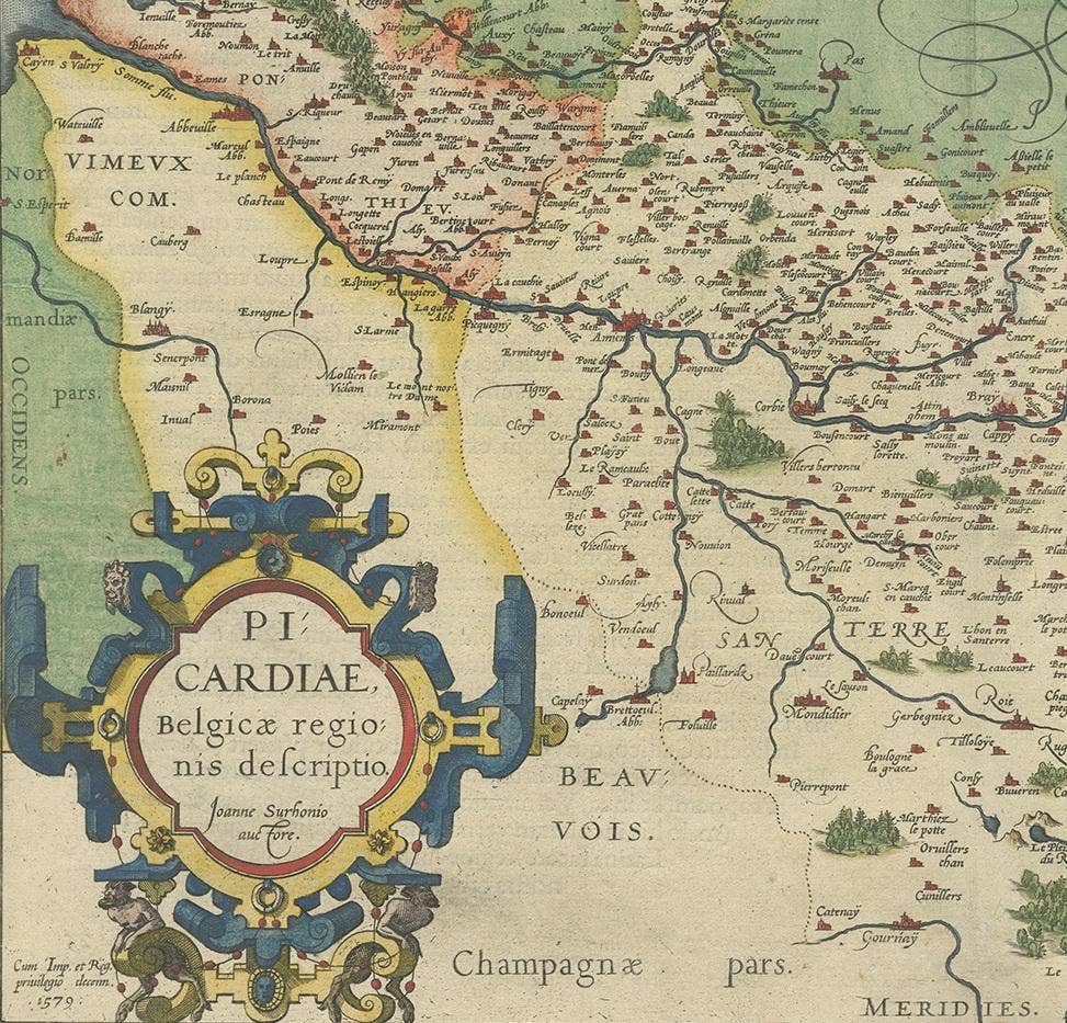 Antique Map of the Picardy Region of France by Ortelius, 'circa 1590'
