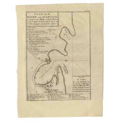 Antique Map of the Port of Acapulco in Mexico, 1749