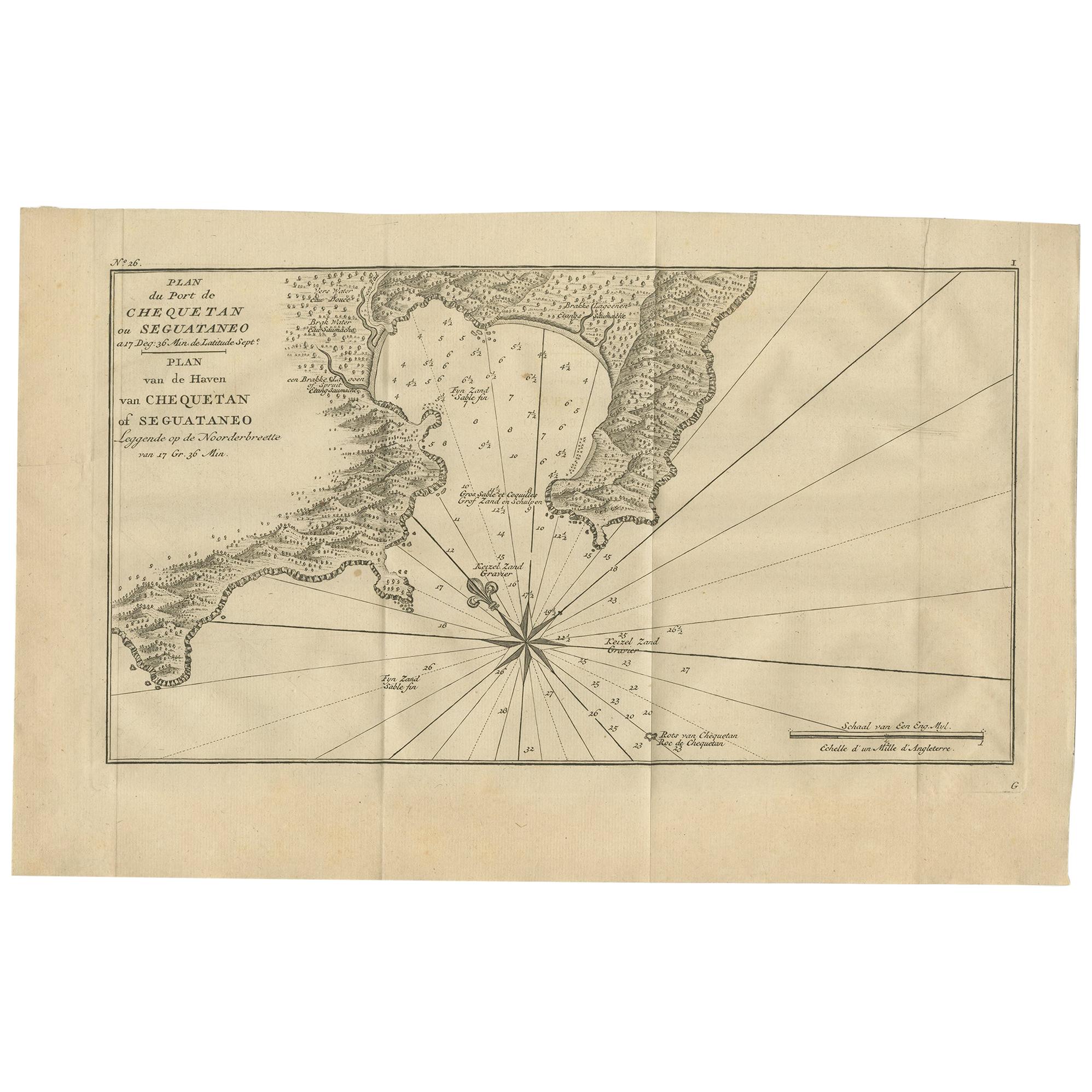 Antike Karte des Hafens von Zihuatanejo von Anson „1749“