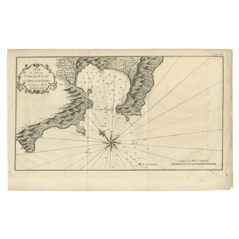 Antique Map of the Port of Zihuatanejo in Mexico, c.1740 For Sale