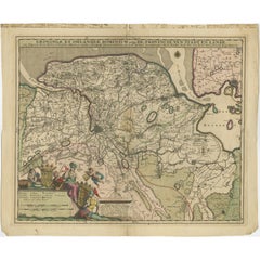 Antique Map of the Province Groningen in The Netherlands, c.1680