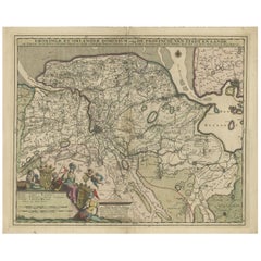 Carte ancienne de la province de Groningen aux Pays-Bas, vers 1680