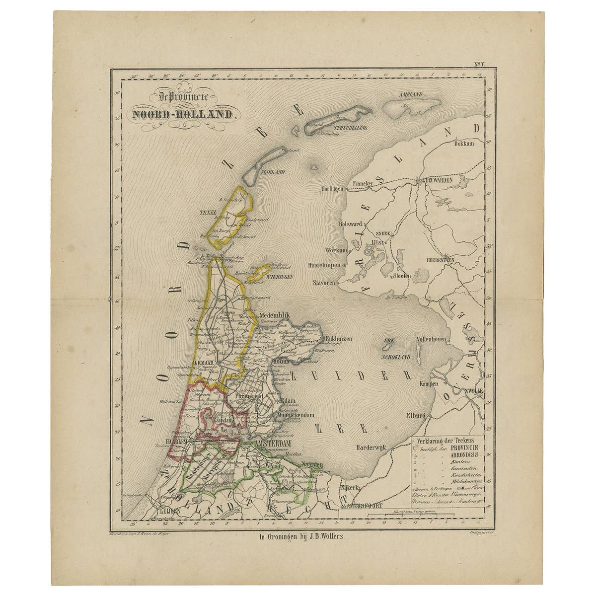 Antique Map of The Province Noord-Holland in The Netherlands, 1864