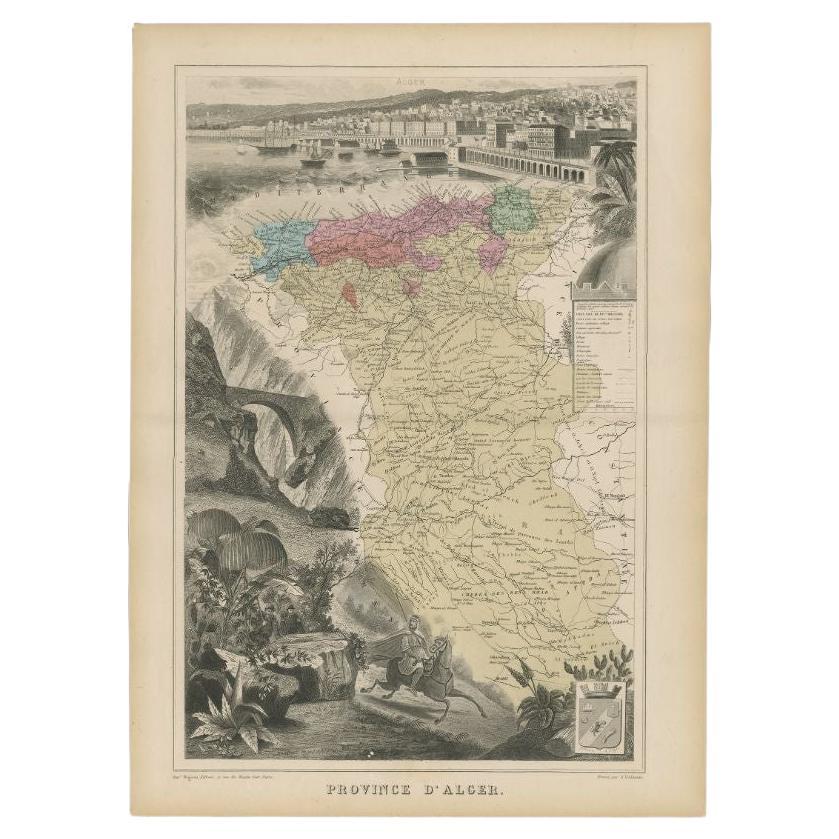 Antique Map of the Province of Alger Algeria by Migeon, 1880 For Sale