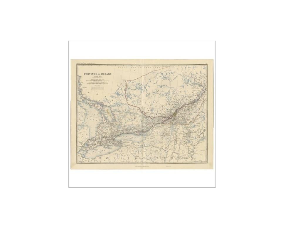 Antique map titled 'Province of Canada (Western Sheet)'. Depicting Quebec, Lake Ontario and more. This map originates from the ‘Royal Atlas of Modern Geography’ by Alexander Keith Johnston. Published by William Blackwood and Sons, Edinburgh and