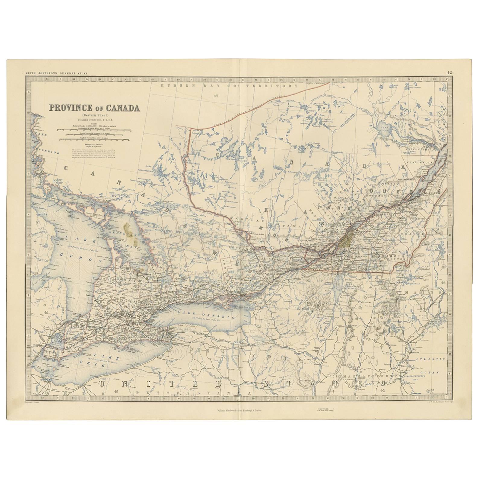 Antique Map of the Province of Canada ‘West’ by A.K. Johnston, 1865