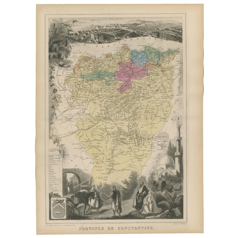 Carta geografica antica della Provincia di Constantine, Algeria di Migeon, 1880