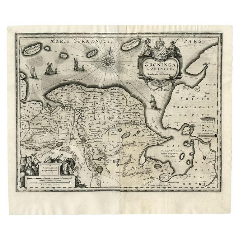 Antique Map of the Province of Groningen by Blaeu, 1635 For Sale