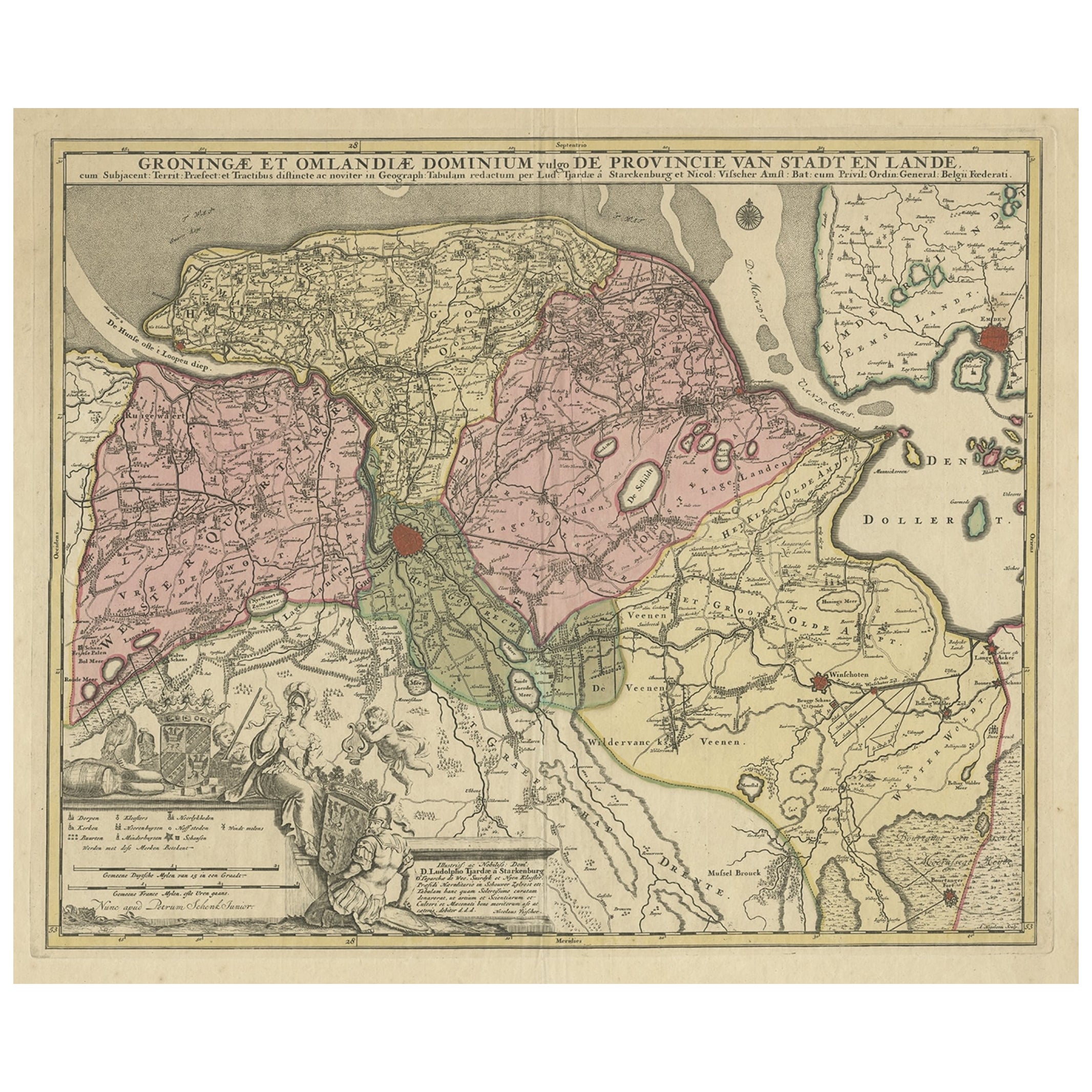 Carte ancienne de la province de Groningen aux Pays-Bas, vers 1770