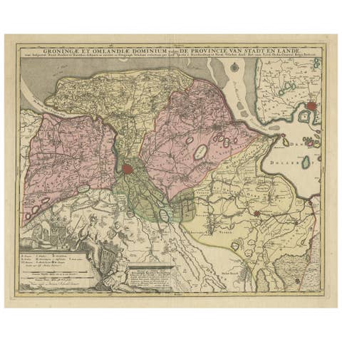 Antique Map of the Province of Groningen in the Netherlands, c.1700